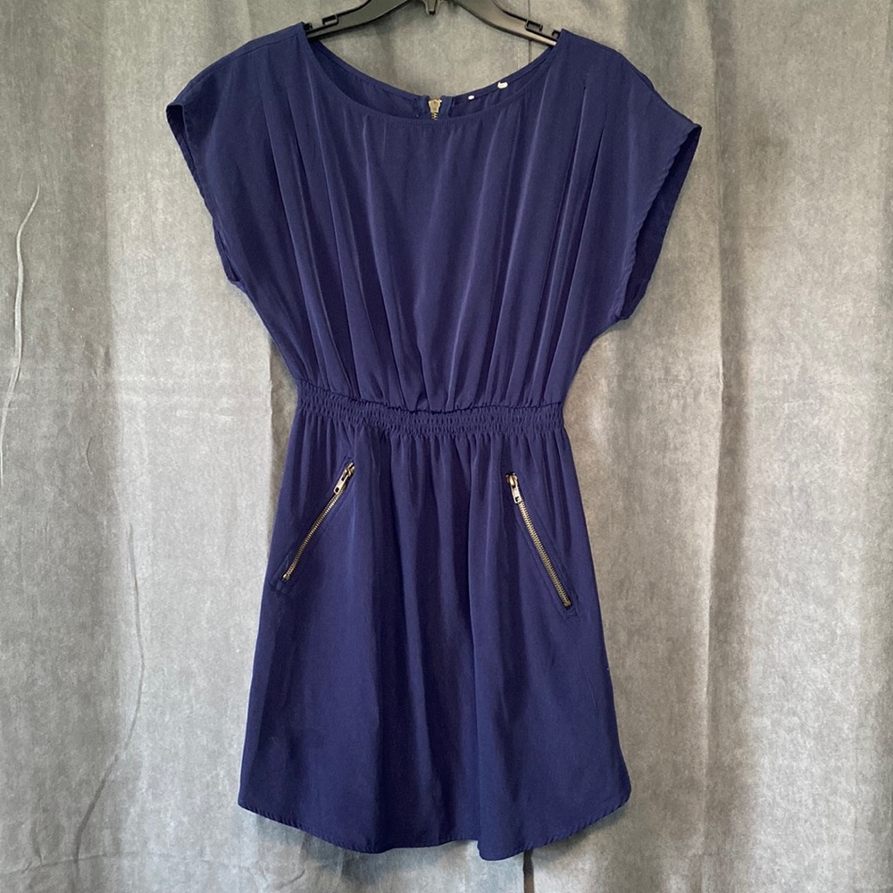 Navy, lightweight dress with zipper pockets